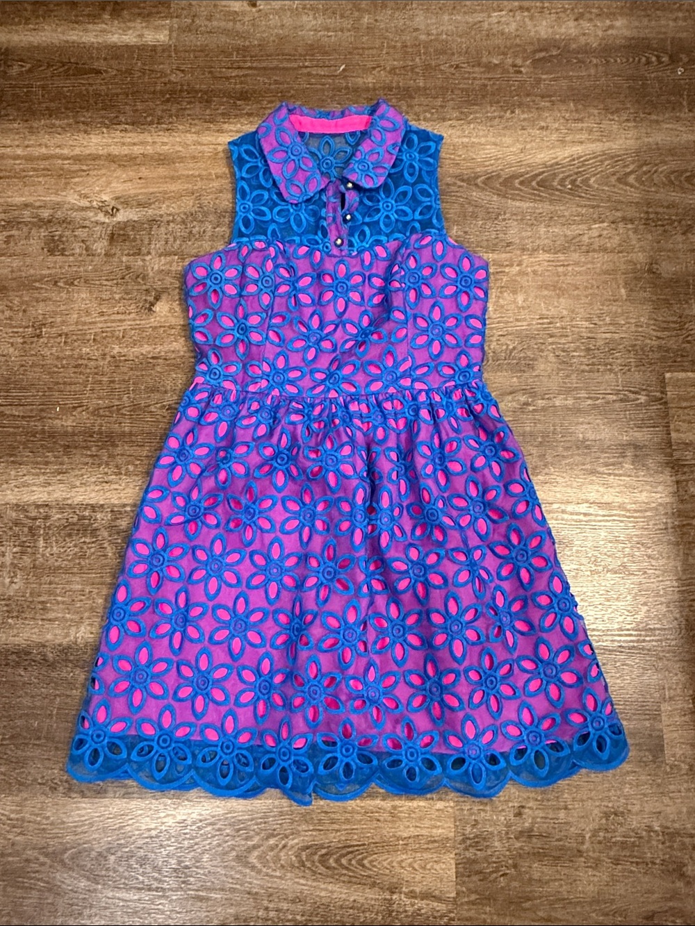 Lilly Pulitzer Blue & Pink Floral Eyelet Sleeveless Dress